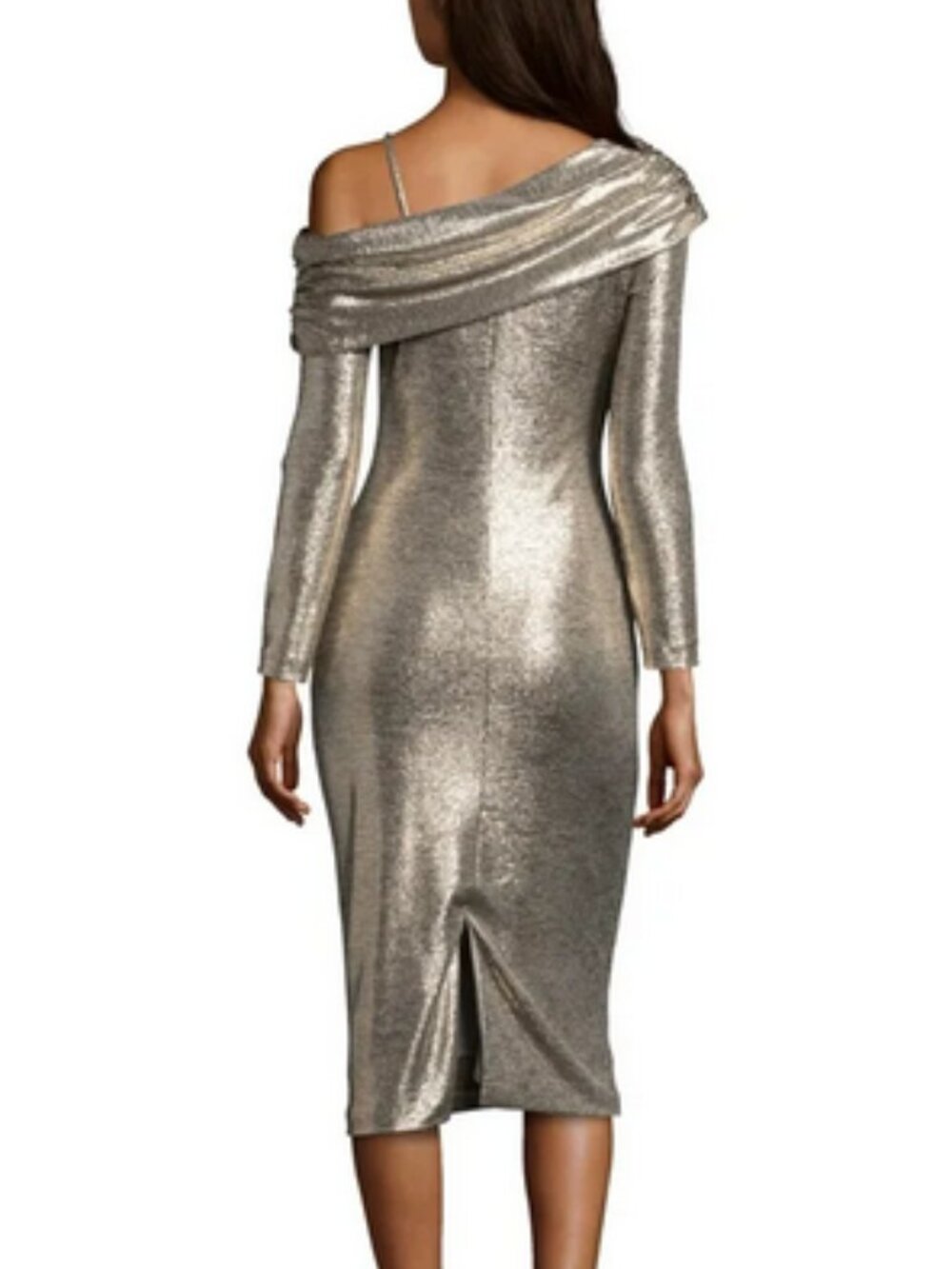 Betsey & Adam Women’s Off the Shoulder Metallic Ruched Silver Gown - Size 10